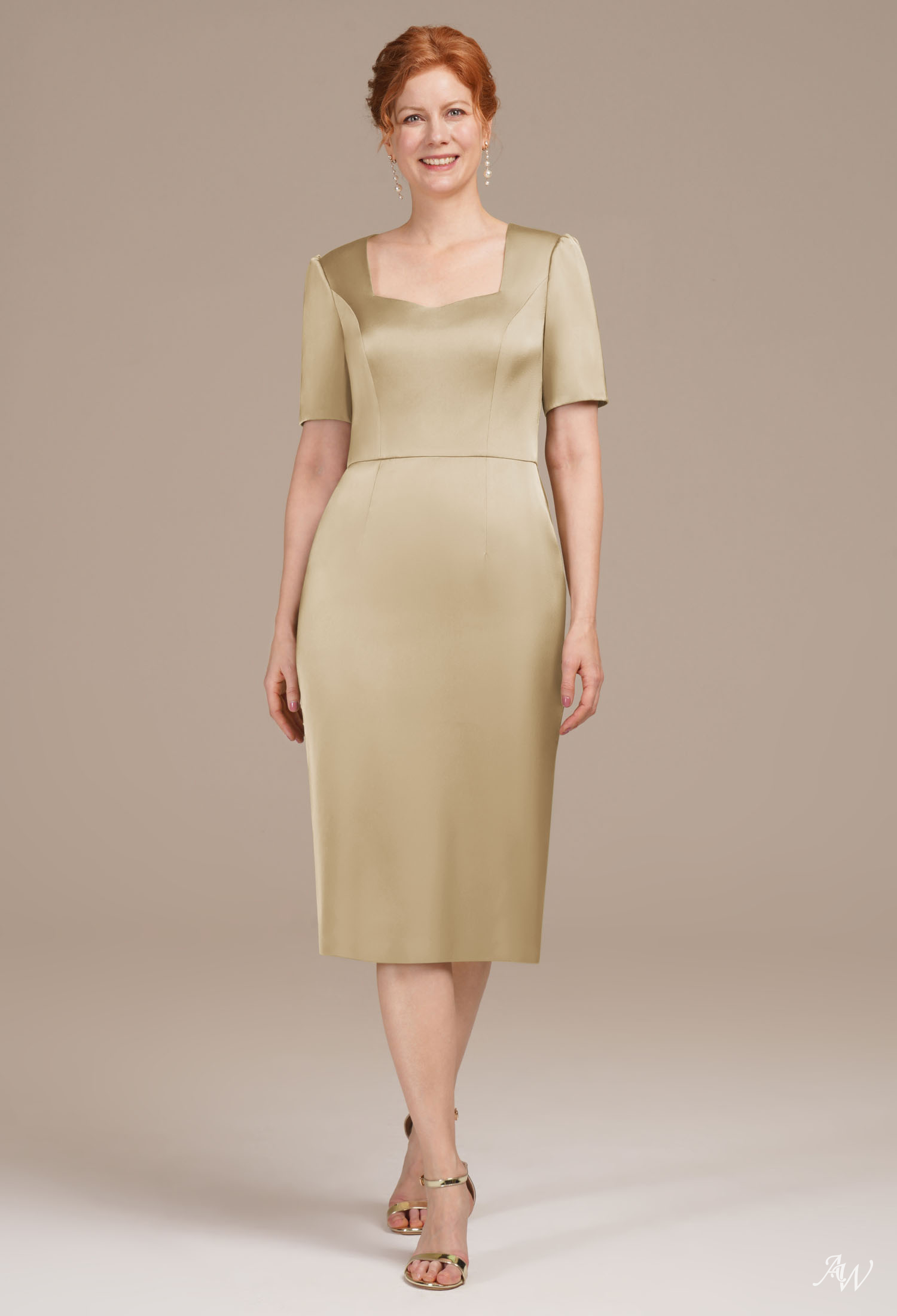 AW Ri Light Gold Satin Charmeuse Mother of the Bride Dresses image1